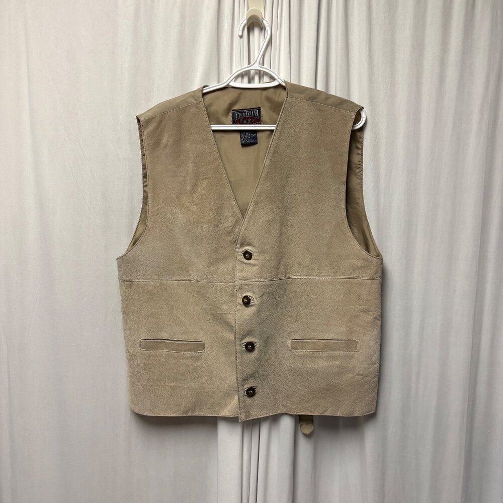 Industrial Rags Genuine Leather Suede Vest Mens Size Large Beige Lined Buttoned